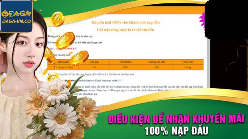 Điều kiện tham gia nhận ưu đãi 100% lần nạp đầu tiên tại DAGA